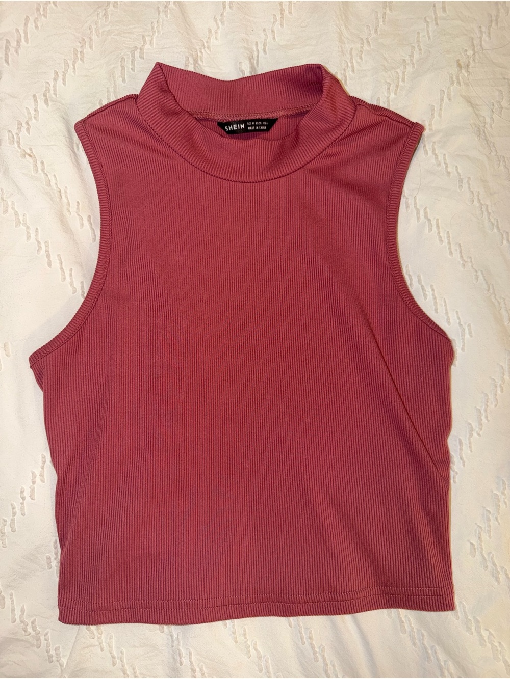 SHEIN Ribbed Mock Neck Sleeveless Tank — Dusty Rose